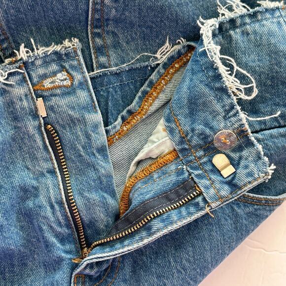 FRAME Sea Cut Off Waist Maxi Denim Skirt Raw Hem Front Slit 26 - Picture 12 of 15